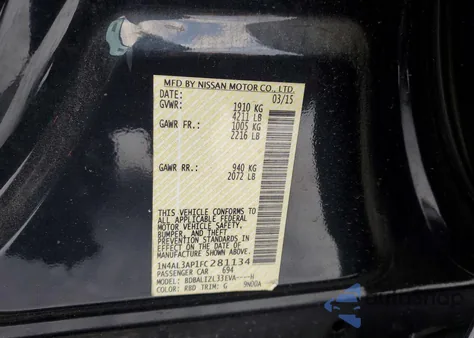 2015 Nissan Altima 2.5 from USA, damaged, VIN 1N4AL3AP1FC281134